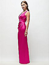 Side View Thumbnail - Think Pink Sleeveless Draped Wrap Bodice Stretch Satin Column Maxi Dress
