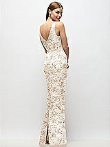 Rear View Thumbnail - Golden Hour Sleeveless Draped Wrap Bodice Floral Stretch Satin Column Maxi Dress