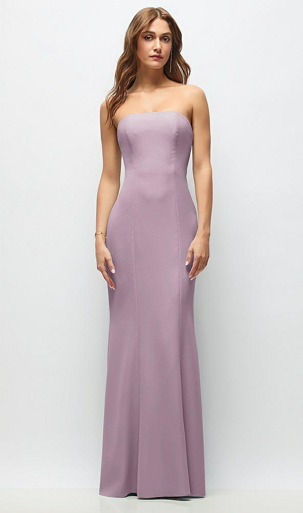 Front View - Suede Rose Strapless Fit and Flare Crepe Maxi Dress