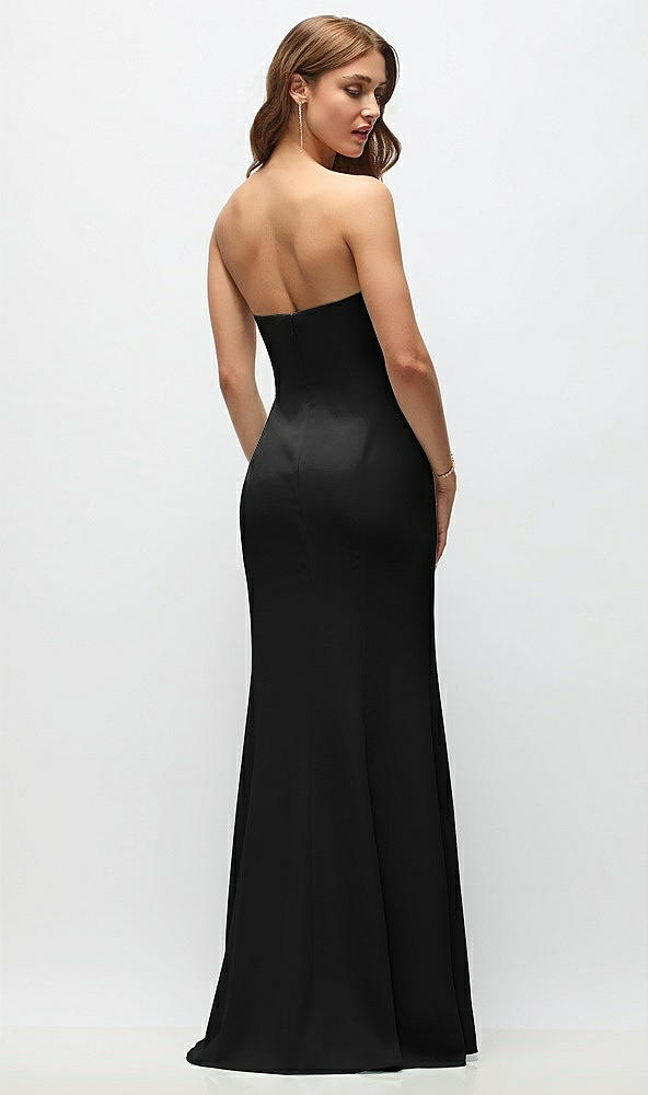 Back View - Black Strapless Fit and Flare Crepe Maxi Dress