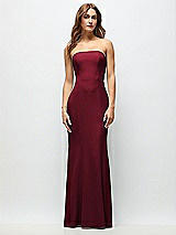 Front View Thumbnail - Burgundy Strapless Fit and Flare Crepe Maxi Dress