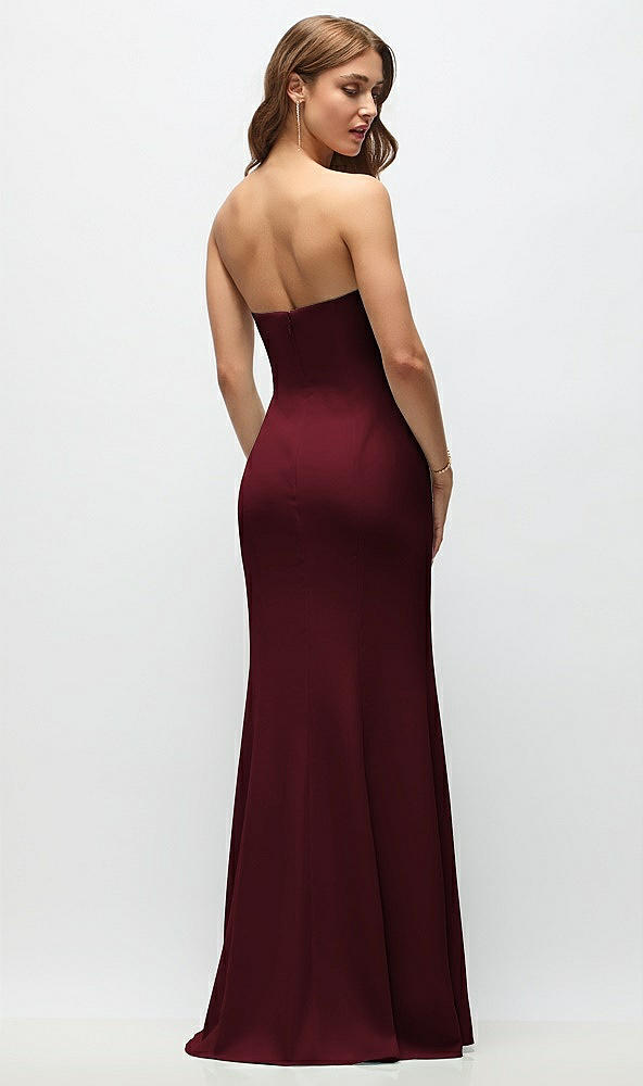 Back View - Cabernet Strapless Fit and Flare Crepe Maxi Dress