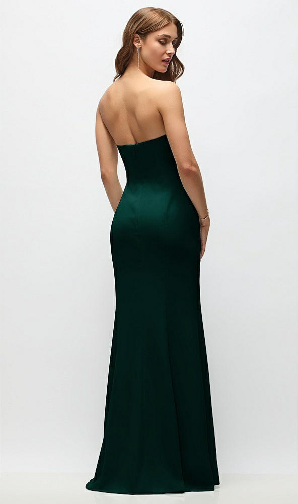 Back View - Evergreen Strapless Fit and Flare Crepe Maxi Dress