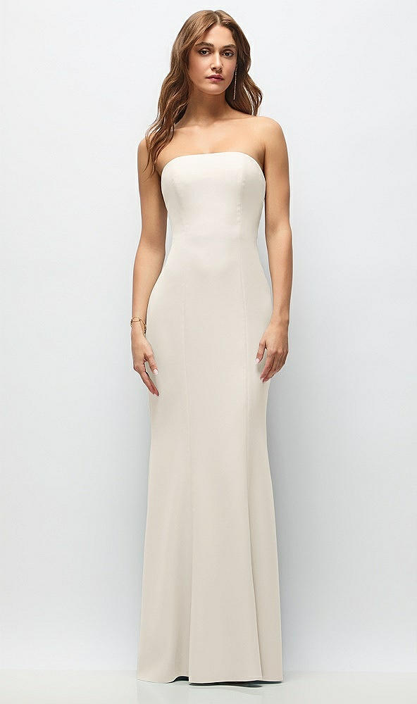 Front View - Ivory Strapless Fit and Flare Crepe Maxi Dress