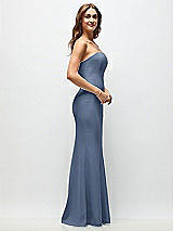 Side View Thumbnail - Larkspur Blue Strapless Fit and Flare Crepe Maxi Dress