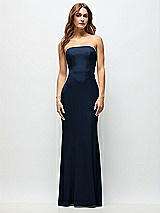 Front View Thumbnail - Midnight Navy Strapless Fit and Flare Crepe Maxi Dress