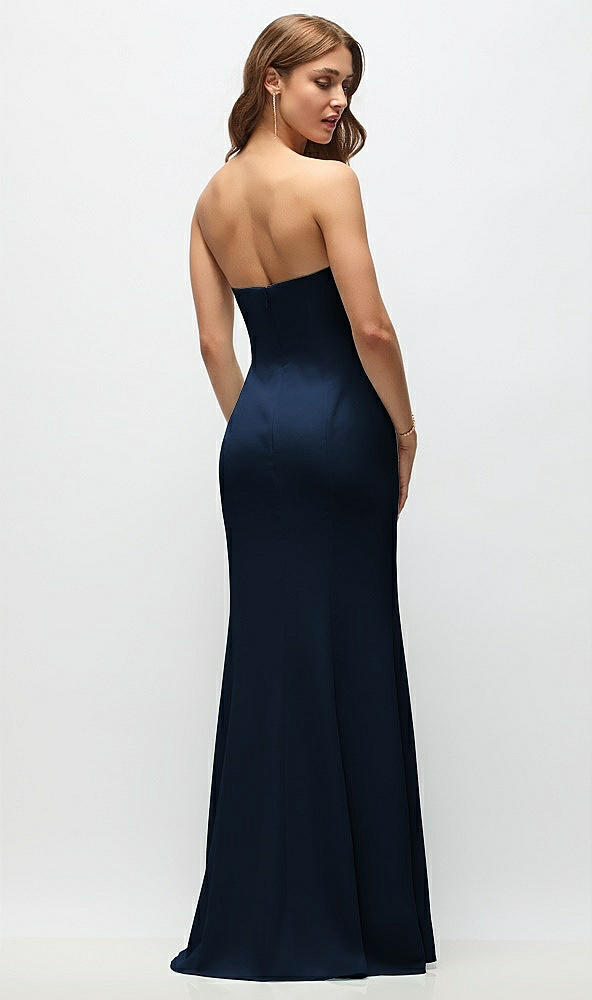 Back View - Midnight Navy Strapless Fit and Flare Crepe Maxi Dress