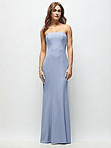 Front View Thumbnail - Sky Blue Strapless Fit and Flare Crepe Maxi Dress