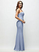 Side View Thumbnail - Sky Blue Strapless Fit and Flare Crepe Maxi Dress