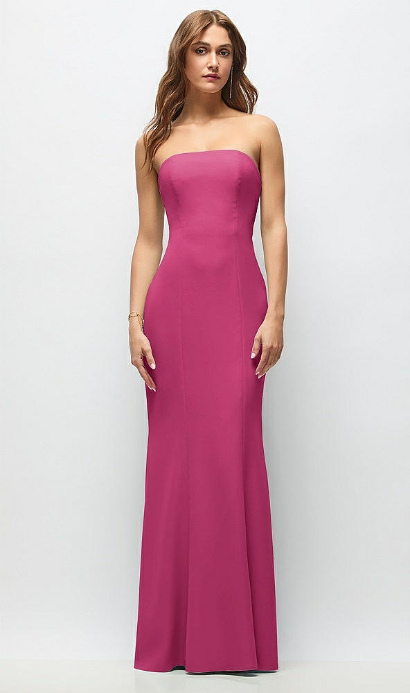 Front View - Tea Rose Strapless Fit and Flare Crepe Maxi Dress