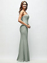 Side View Thumbnail - Willow Green Strapless Fit and Flare Crepe Maxi Dress