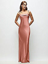 Front View Thumbnail - Desert Rose Cuff Neck Satin Bias Maxi Dress with Self-Tie Spaghetti Straps