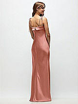 Rear View Thumbnail - Desert Rose Cuff Neck Satin Bias Maxi Dress with Self-Tie Spaghetti Straps