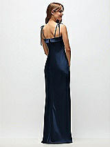 Rear View Thumbnail - Midnight Navy Cuff Neck Satin Bias Maxi Dress with Self-Tie Spaghetti Straps
