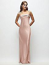 Front View Thumbnail - Toasted Sugar Cuff Neck Satin Bias Maxi Dress with Self-Tie Spaghetti Straps