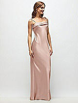 Side View Thumbnail - Toasted Sugar Cuff Neck Satin Bias Maxi Dress with Self-Tie Spaghetti Straps
