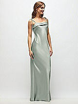 Side View Thumbnail - Willow Green Cuff Neck Satin Bias Maxi Dress with Self-Tie Spaghetti Straps