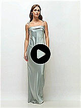 Video 1 Thumbnail - Midnight Navy Cuff Neck Satin Bias Maxi Dress with Self-Tie Spaghetti Straps