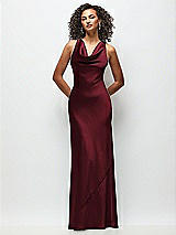 Front View Thumbnail - Cabernet Cowl Neck Criss-Cross Back Satin Maxi Dress