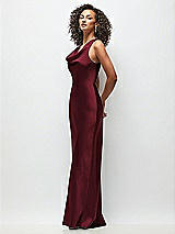 Side View Thumbnail - Cabernet Cowl Neck Criss-Cross Back Satin Maxi Dress