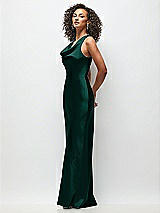 Side View Thumbnail - Evergreen Cowl Neck Criss-Cross Back Satin Maxi Dress