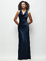 Front View Thumbnail - Midnight Navy Cowl Neck Criss-Cross Back Satin Maxi Dress
