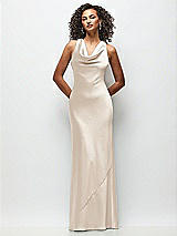 Front View Thumbnail - Oat Cowl Neck Criss-Cross Back Satin Maxi Dress
