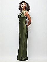 Side View Thumbnail - Olive Green Cowl Neck Criss-Cross Back Satin Maxi Dress