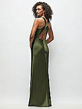 Rear View Thumbnail - Olive Green Cowl Neck Criss-Cross Back Satin Maxi Dress