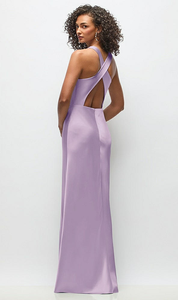 Back View - Pale Purple Cowl Neck Criss-Cross Back Satin Maxi Dress
