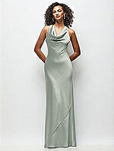 Front View Thumbnail - Willow Green Cowl Neck Criss-Cross Back Satin Maxi Dress