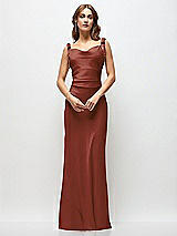 Side View Thumbnail - Auburn Moon Soft Cowl Neck Ruched Side Satin Bias Maxi Dress with Shoulder Bows