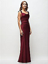 Front View Thumbnail - Cabernet Soft Cowl Neck Ruched Side Satin Bias Maxi Dress with Shoulder Bows