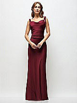 Side View Thumbnail - Cabernet Soft Cowl Neck Ruched Side Satin Bias Maxi Dress with Shoulder Bows