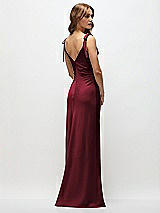 Rear View Thumbnail - Cabernet Soft Cowl Neck Ruched Side Satin Bias Maxi Dress with Shoulder Bows