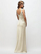 Rear View Thumbnail - Champagne Soft Cowl Neck Ruched Side Satin Bias Maxi Dress with Shoulder Bows
