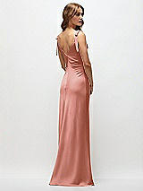 Rear View Thumbnail - Desert Rose Soft Cowl Neck Ruched Side Satin Bias Maxi Dress with Shoulder Bows