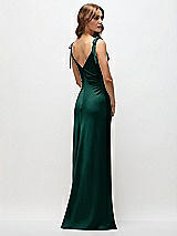 Rear View Thumbnail - Evergreen Soft Cowl Neck Ruched Side Satin Bias Maxi Dress with Shoulder Bows