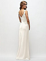 Rear View Thumbnail - Ivory Soft Cowl Neck Ruched Side Satin Bias Maxi Dress with Shoulder Bows