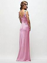 Rear View Thumbnail - Powder Pink Soft Cowl Neck Ruched Side Satin Bias Maxi Dress with Shoulder Bows