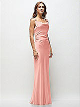 Front View Thumbnail - Rose Soft Cowl Neck Ruched Side Satin Bias Maxi Dress with Shoulder Bows
