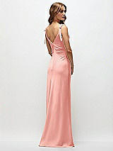Rear View Thumbnail - Rose Soft Cowl Neck Ruched Side Satin Bias Maxi Dress with Shoulder Bows