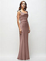Front View Thumbnail - Sienna Soft Cowl Neck Ruched Side Satin Bias Maxi Dress with Shoulder Bows