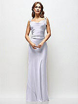 Side View Thumbnail - Silver Dove Soft Cowl Neck Ruched Side Satin Bias Maxi Dress with Shoulder Bows