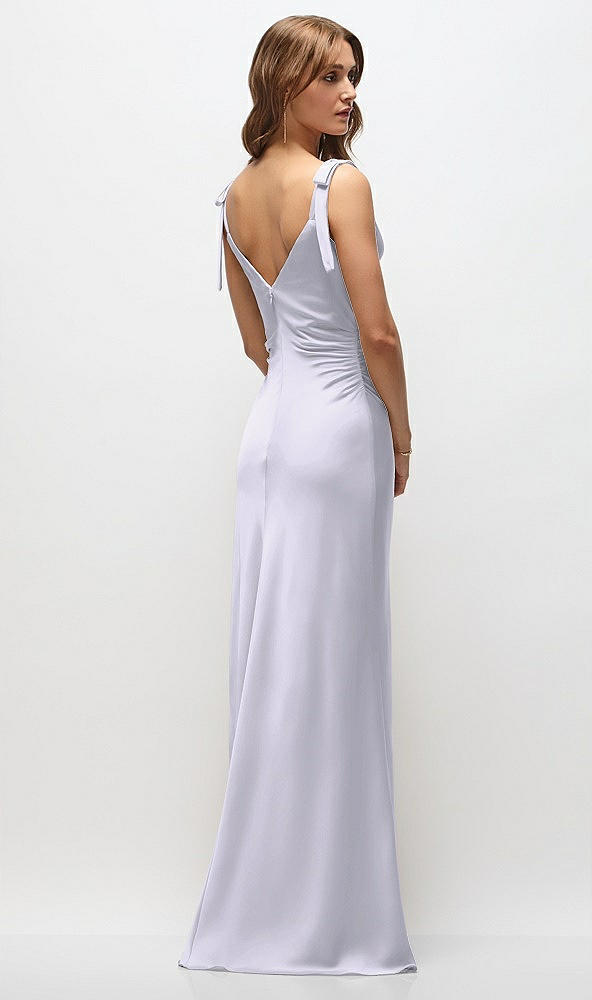 Back View - Silver Dove Soft Cowl Neck Ruched Side Satin Bias Maxi Dress with Shoulder Bows