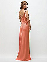 Rear View Thumbnail - Terracotta Copper Soft Cowl Neck Ruched Side Satin Bias Maxi Dress with Shoulder Bows