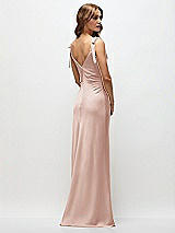 Rear View Thumbnail - Toasted Sugar Soft Cowl Neck Ruched Side Satin Bias Maxi Dress with Shoulder Bows