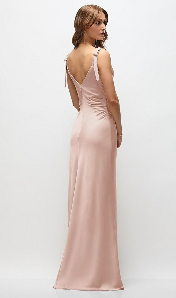 Back View - Toasted Sugar Soft Cowl Neck Ruched Side Satin Bias Maxi Dress with Shoulder Bows