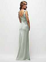 Rear View Thumbnail - Willow Green Soft Cowl Neck Ruched Side Satin Bias Maxi Dress with Shoulder Bows