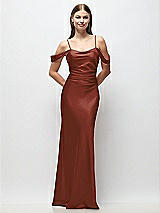 Front View Thumbnail - Auburn Moon Off-the-Shoulder Swag Ruched Side Satin Bias Maxi Dress with Adjustable Spaghetti Straps